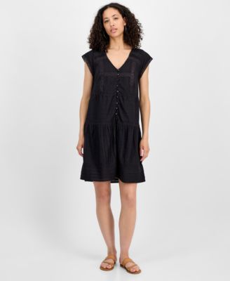 Lucky Brand - Women's Cotton Button-Front Lace Mini Dress