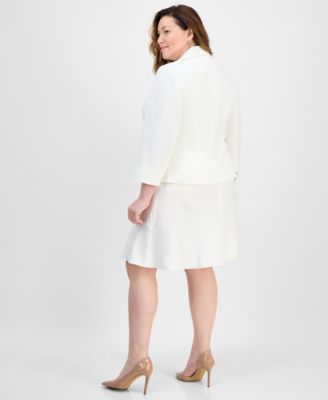 Plus Size Tulip Collar Jacket & Tiered Skirt Suit Set