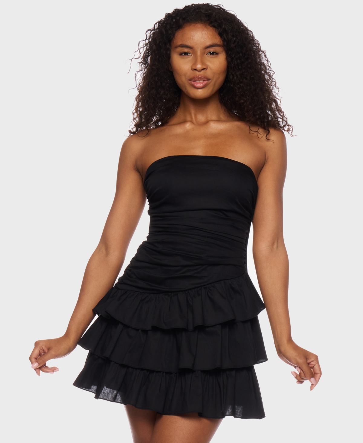Juniors' Strapless Tiered-Hem Mini Dress - Black