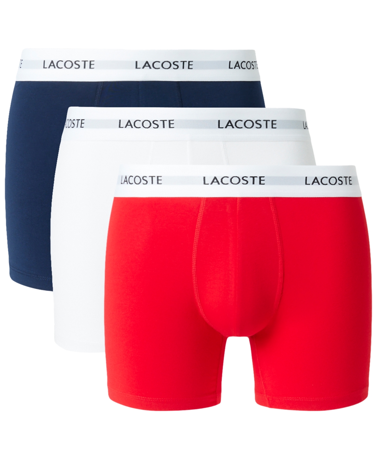 Men's 3-Pk. Regular-Fit Logo Waistband 5" Boxer Briefs - Navy Blue/white/red