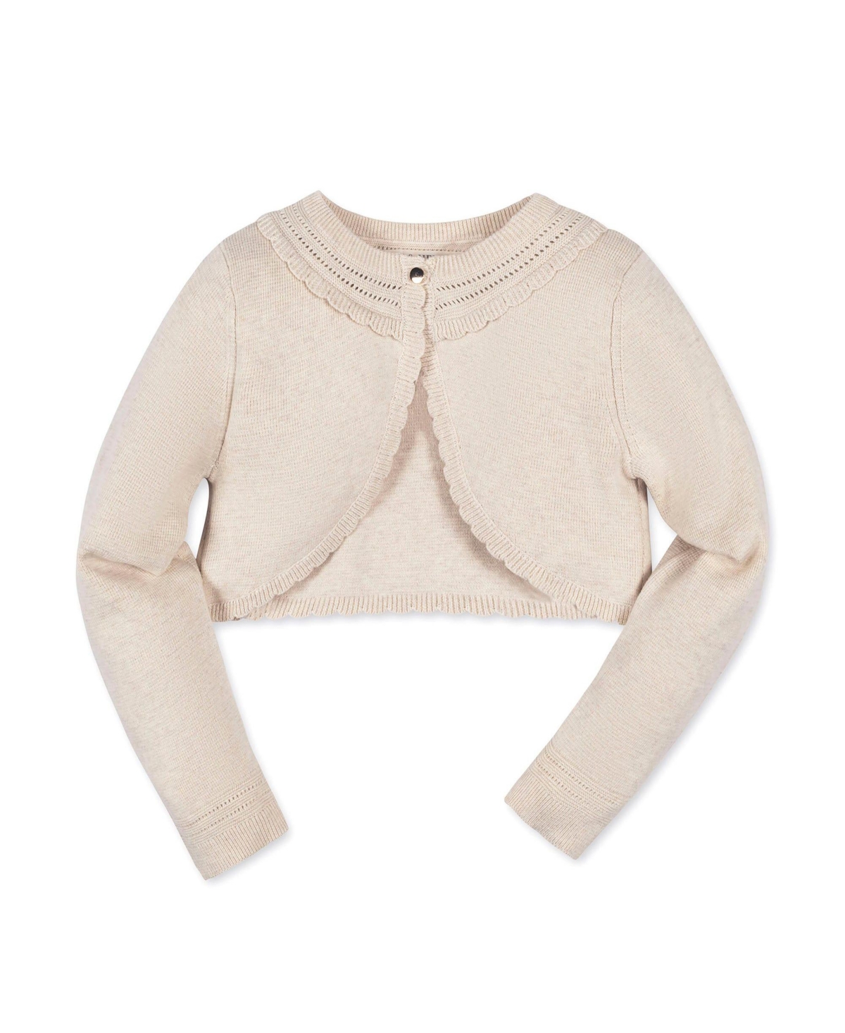 Hope & Henry Baby Girls Organic Cropped Special Detail Sweater Cardigan - Light oatmeal scallop