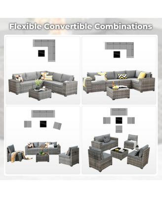 Patio Furniture Set,6 Piece Outdoor Sectional Sofa Couch Set,Patio Conversation Set with Modular Wicker Chairs,Widened Armrest,Side Table,Orange Red