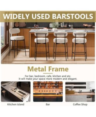 Bar Stools Set of 3, 24 Inches Modern Counter Height Bar Stools with Curved Back, Upholstered Boucle Barstools for Kitchen Island, Cafe