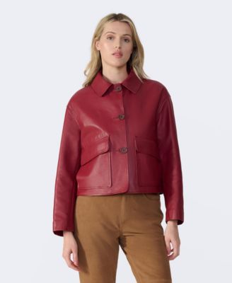 Women's Cropped Leather Jacket, Created for Macy's
