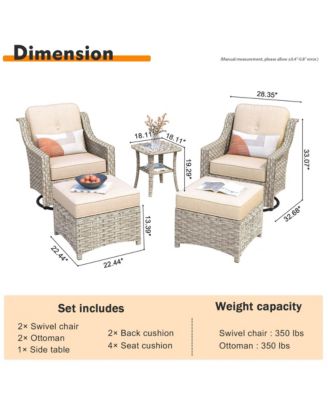 5 Piece Outdoor Patio Furniture Set,Wicker Conversation Set with Swivel Rocker Chairs,Ottomans and Side Table for Outside Porch Balcony Backyard