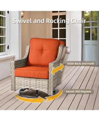 5 Piece Outdoor Patio Furniture Set,Wicker Conversation Set with Swivel Rocker Chairs,Ottomans and Side Table for Outside Porch Balcony Backyard