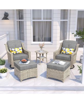 5 Piece Outdoor Patio Furniture Set,Wicker Conversation Set with Swivel Rocker Chairs,Ottomans and Side Table for Outside Porch Balcony Backyard