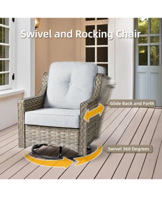 5 Piece Outdoor Patio Furniture Set,Wicker Conversation Set with Swivel Rocker Chairs,Ottomans and Side Table for Outside Porch Balcony Backyard