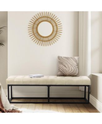 Narciso 60" Wide Bedroom Bench with Genuine Leather Top Cushion and Metal Base