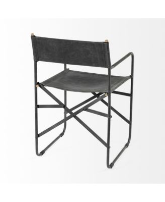 Metal Frame Dining Arm Chair with Leather Seat and Open Back Design