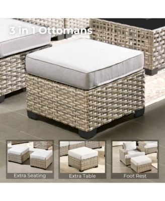 13 Piece Outdoor Patio Furniture Sets with Fire Pit Table,All Weather Wicker Sectional Sofa with Extra Deep Patio Swivel Chairs and Solar PoweRed Coffee Table for