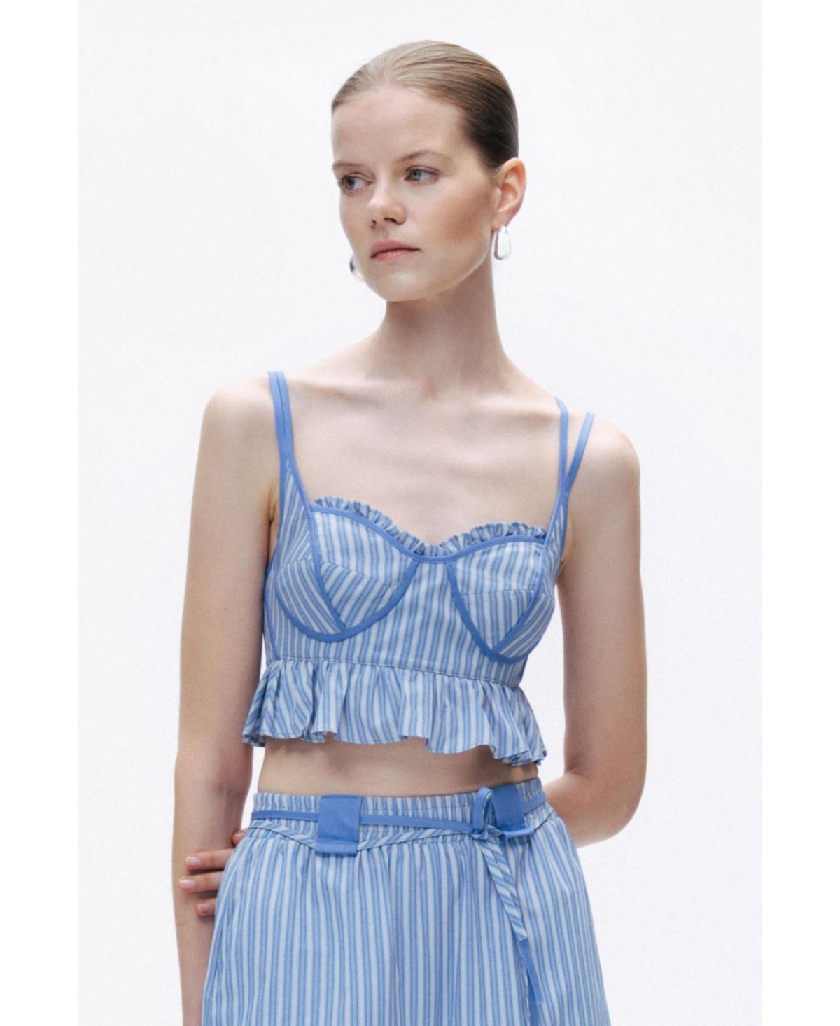 Women's Ruffle Crop Top - Blue