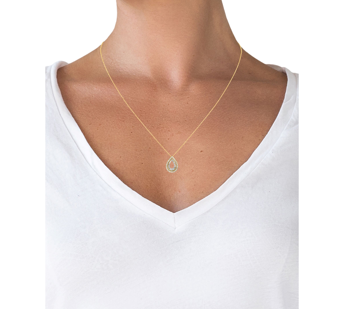MACY'S DIAMOND TEAR-SHAPE 18" PENDANT NECKLACE (1/4 CT. T.W.) IN 14K TWO-TONE GOLD 