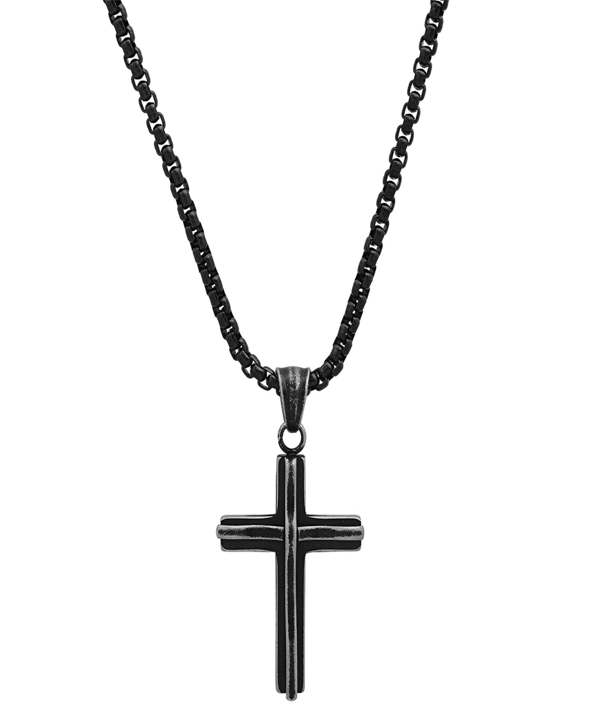 Men's Black Ip Stainless Steel Cross Pendant Necklace - Gun Metal