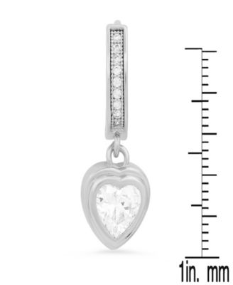 Women's Brass Simulated Diamonds Dangling Charm Heart Huggie Earrings