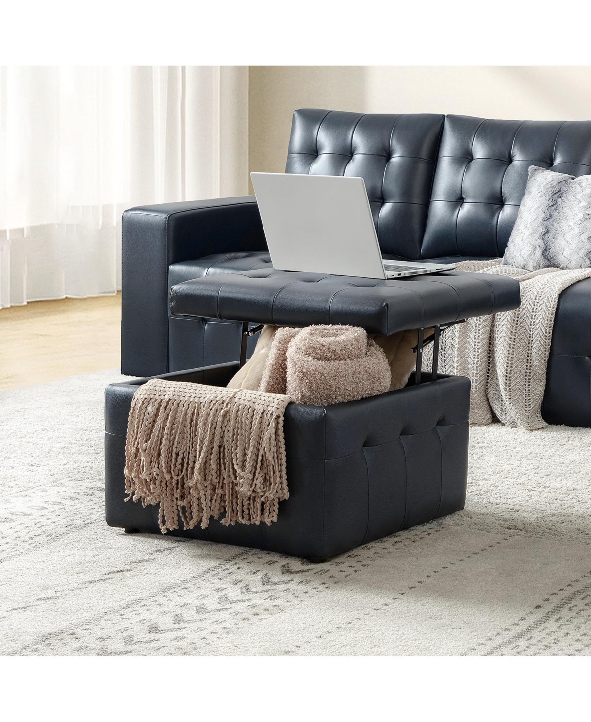 Blanca 87" wide Genuine Leather Sofa with Button Tufted Stitched Pattern