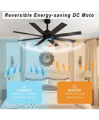 65 inch ceiling fan without light, can be used both indoors and outdoors, with remote control, reversible DC motor, no noise, suitable for bedroom, living room, terrace, porch, solid wood, black