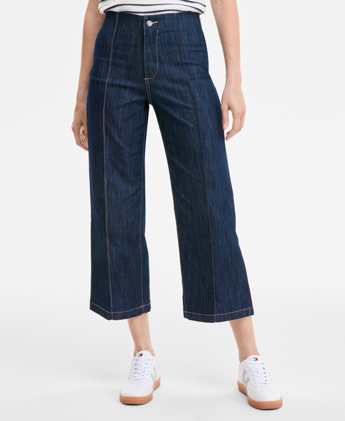 TOMMY HILFIGER WOMEN'S WIDE-LEG NO-WAISTBAND CROPPED DENIM JEANS 