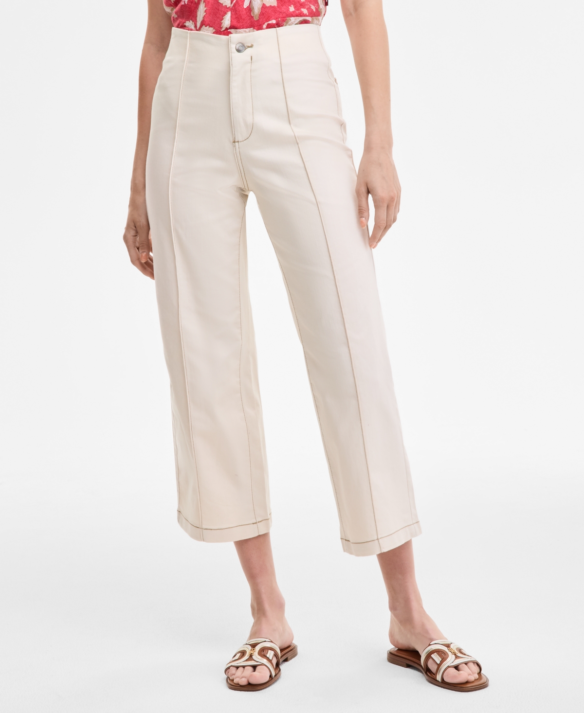 TOMMY HILFIGER WOMEN'S WIDE-LEG NO-WAISTBAND CROPPED DENIM JEANS 