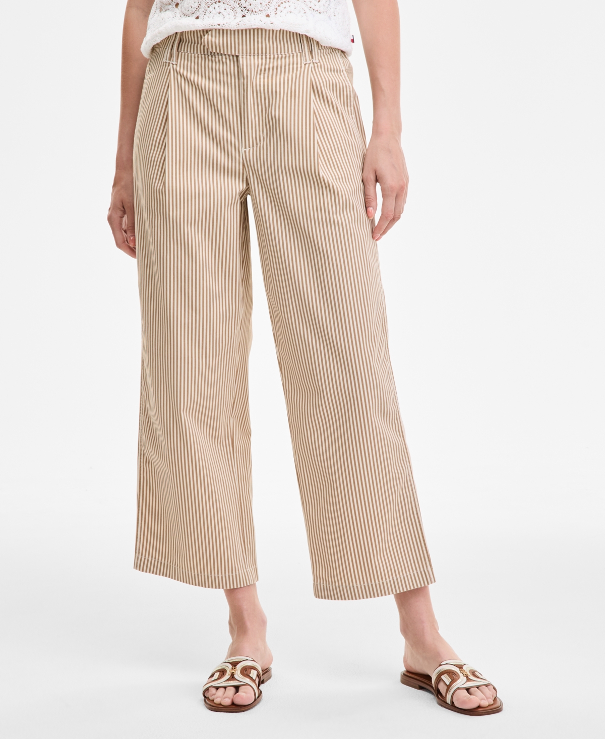 Tommy Hilfiger Women's Striped Extended-tab Cropped Pants