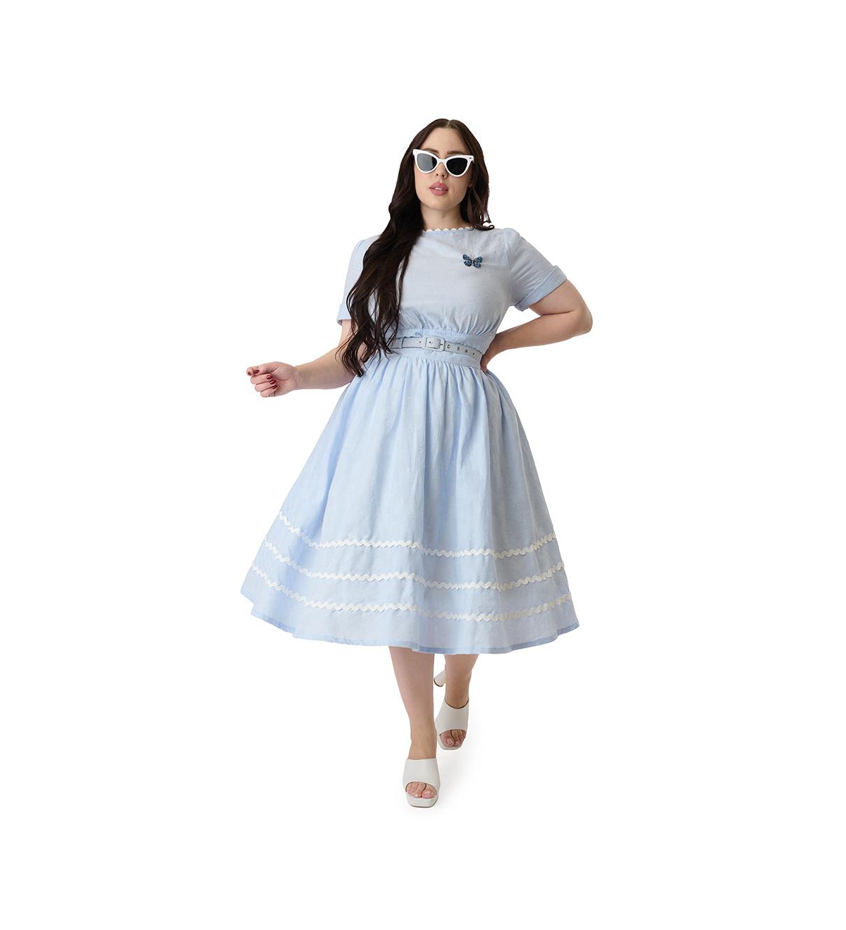 Plus Size Boatneck Ricrac Swing Dress - Red