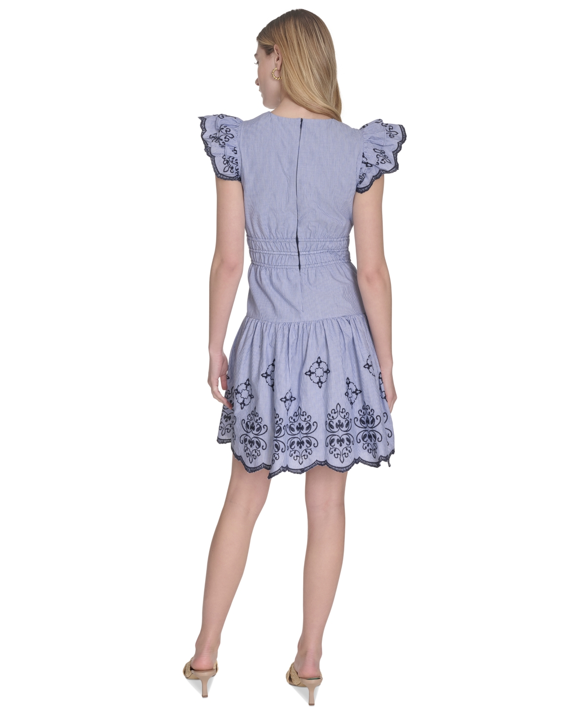Vince Camuto Plus Size Flutter-sleeve Embroidered Cotton Dress