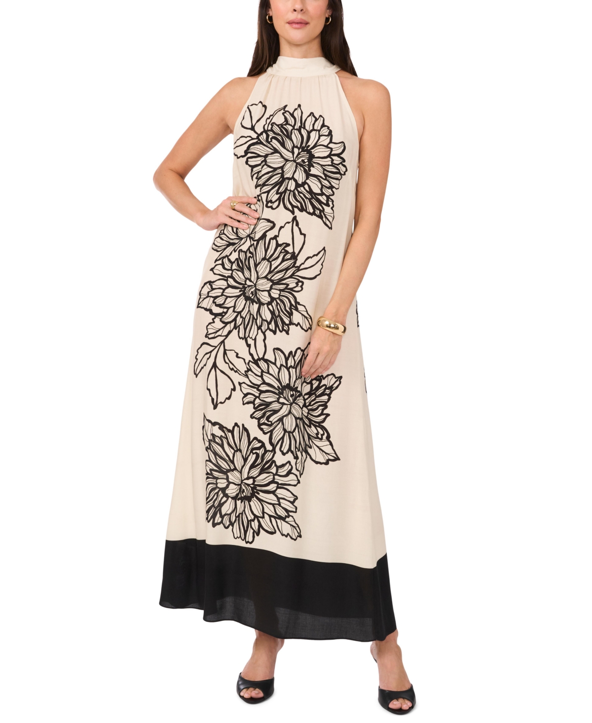 Shop Vince Camuto Women's Floral Halter Tie-back Maxi Dress