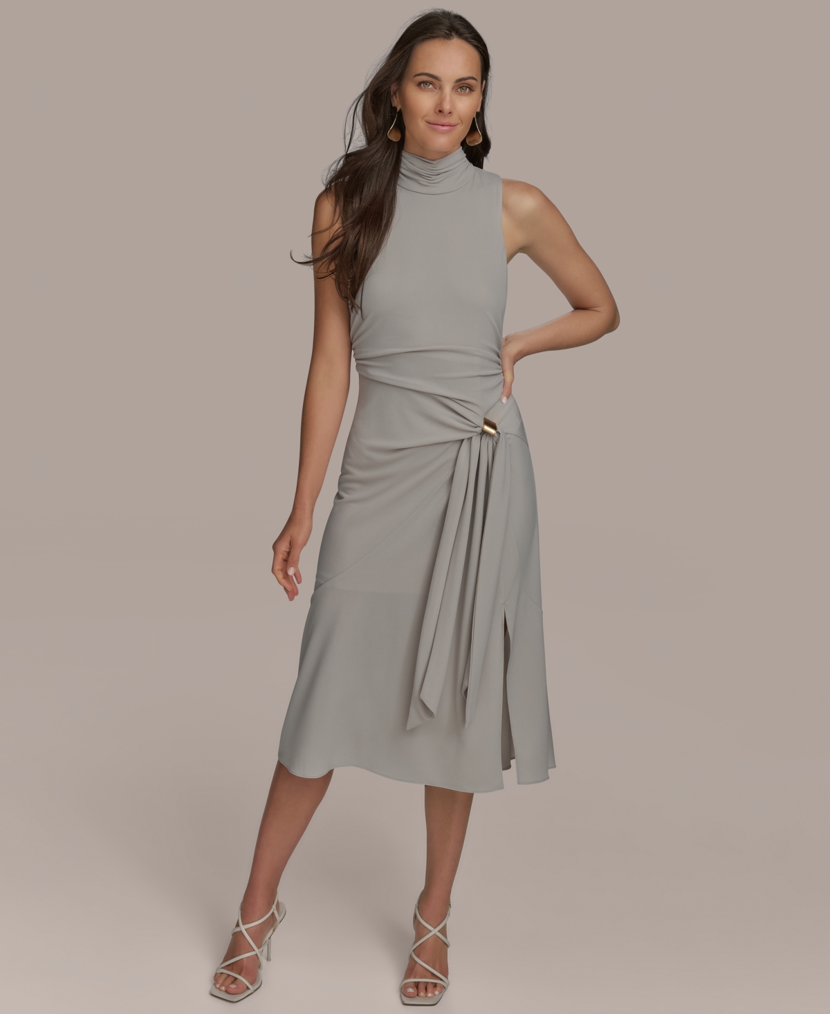 Women's Sleeveless Side-Tie Jersey Midi Dress - Tuscan Grey