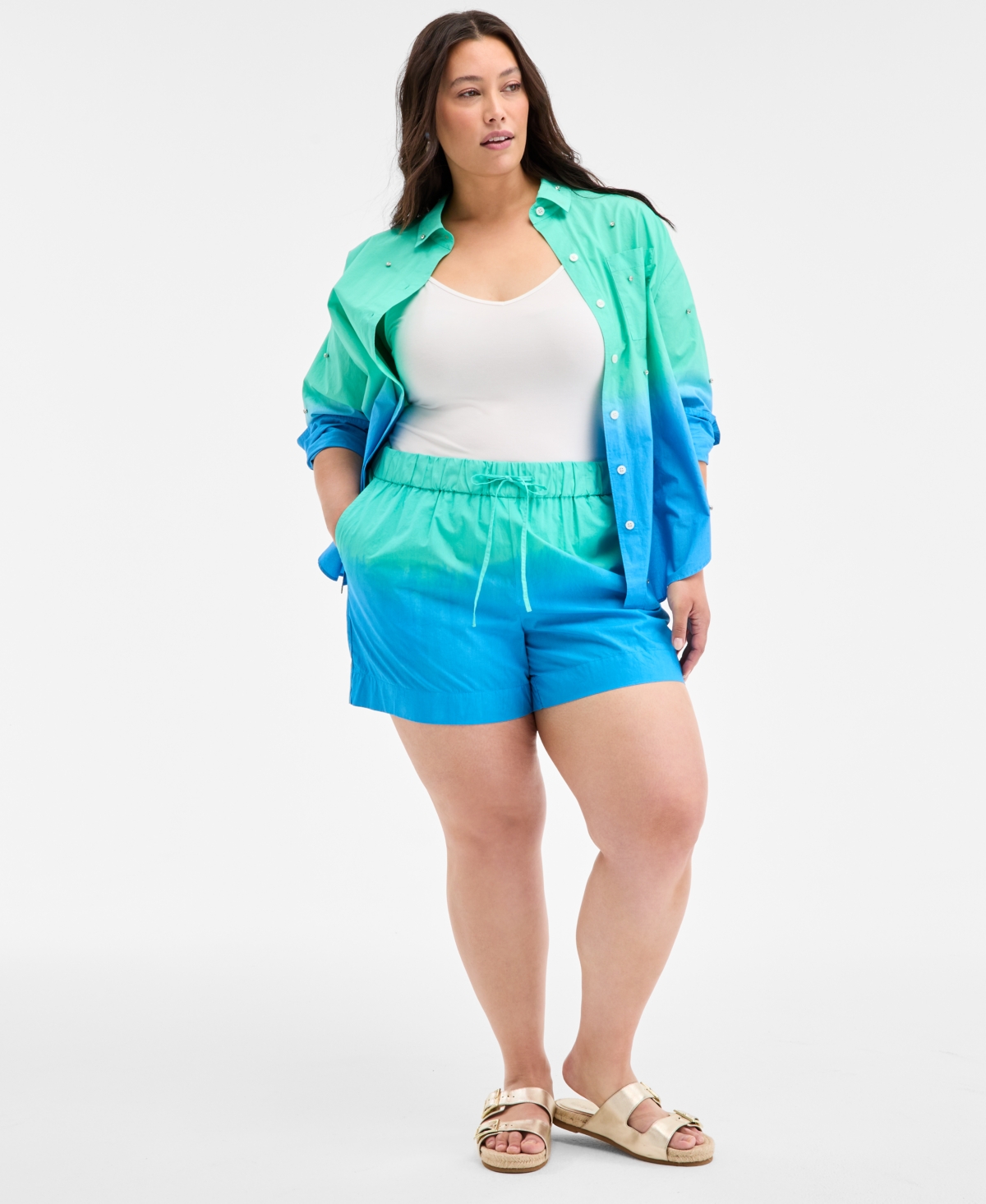 On 34th Trendy Plus Size Ombre Drawstring Shorts, Exclusively At Macy's