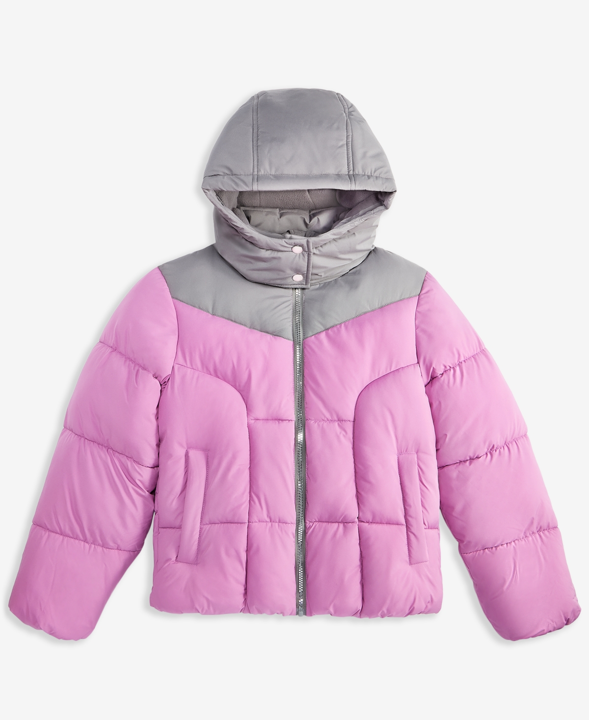 Sam Edelman Big Girls Contrast Yoke Puffer Jacket In Pink