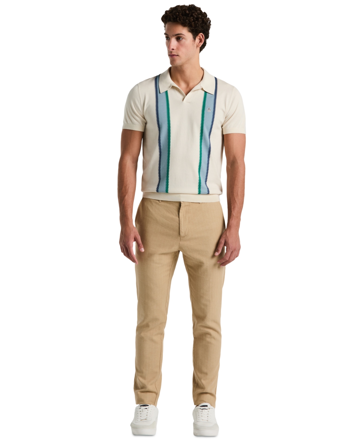 Men's Flat-Front Linen-blend Chino Pants - Travertine