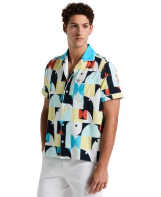 Original Penguin - Men's Slim-Fit Camp Allover Terry Penguin Deco Short-Sleeve Shirt