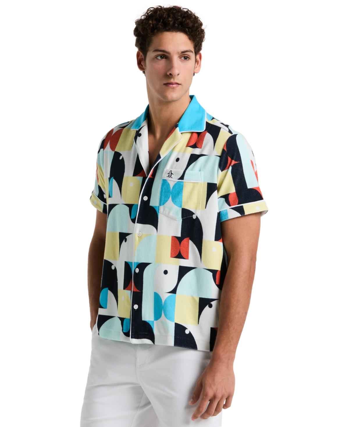 Original Penguin Men's Slim-fit Camp Collar Terry Short-sleeve Shirt