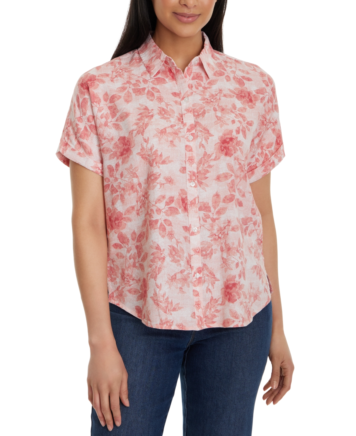 Women's Daisy Printed Short-Sleeve Shirt - Guava Ice - Toile De Jouy