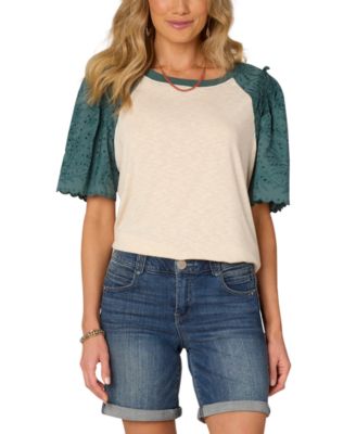 Democracy - Women's Embroidered Puff-Sleeve Top