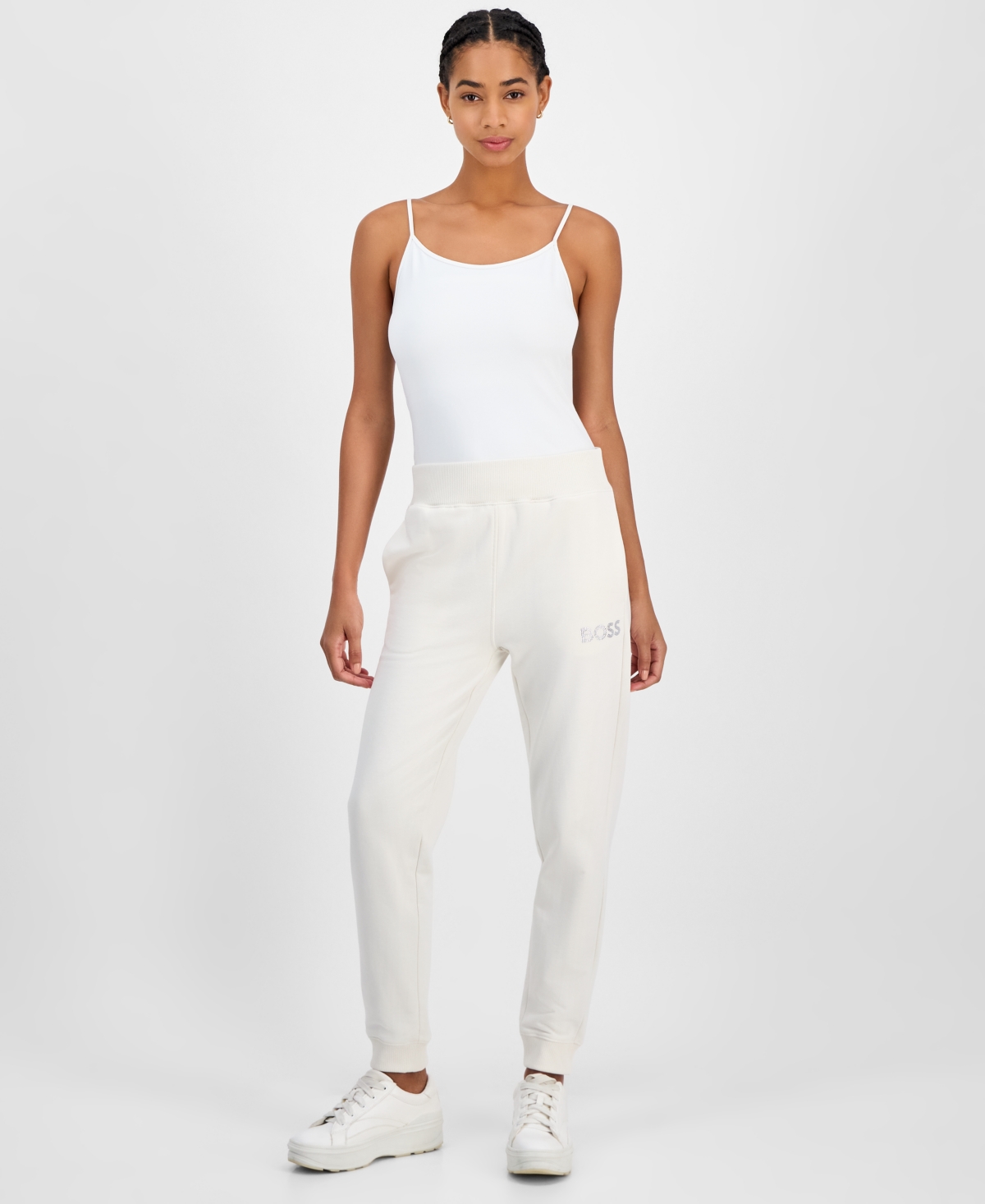 Women's Logo Ribbed-Trim Relaxed Sweatpants - Cream