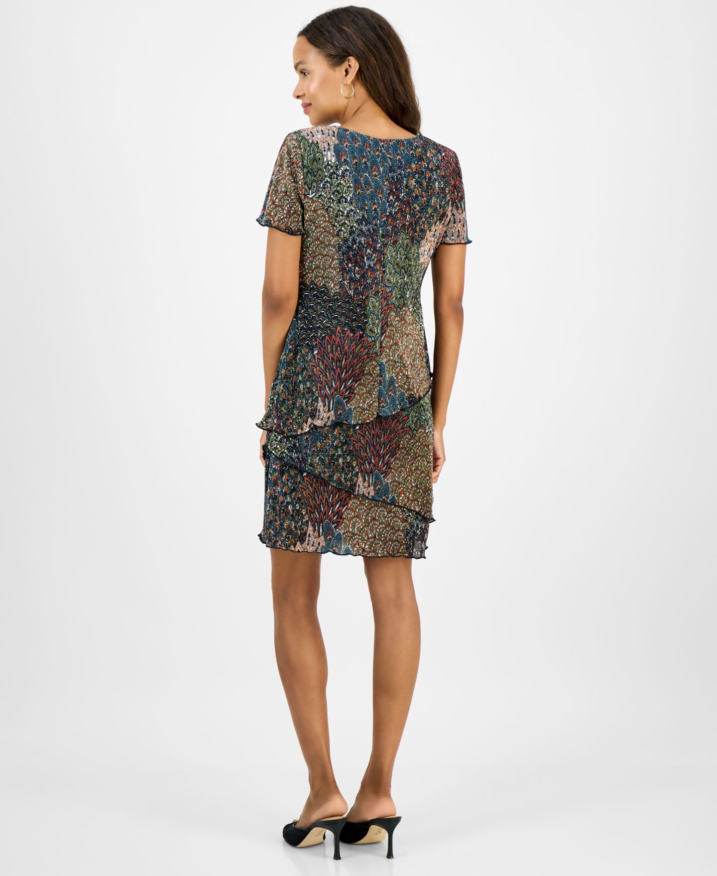 Женское платье Connected Petite Printed Asymmetric Tiered V-Neck, цвет: Spi — фото 9