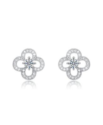 Elegant White Gold Plated with Clear Cubic Zirconia Flower Shaped Stud Earrings