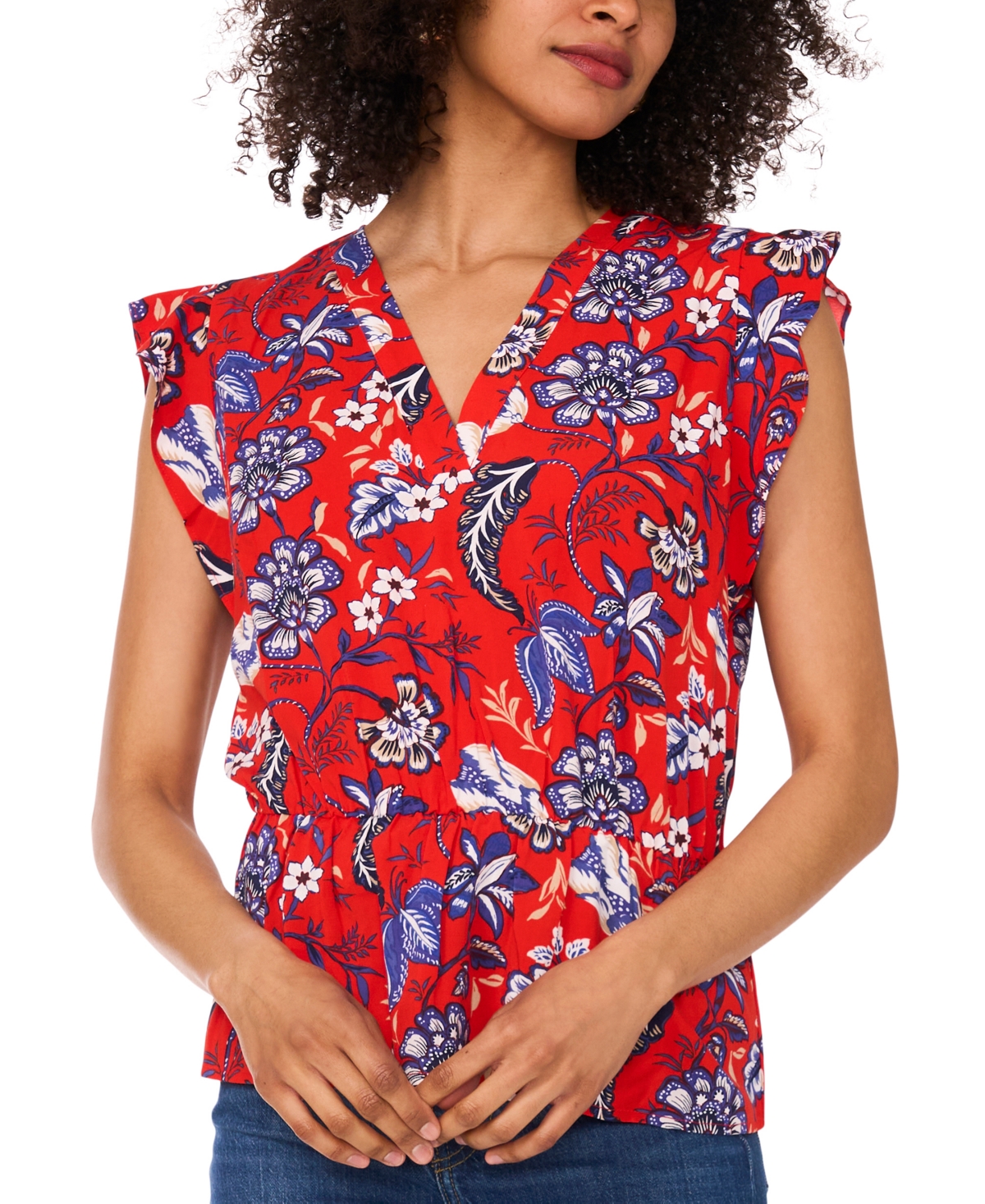 Sam & Jess Women's Printed Smocked Flutter-sleeve Peplum Top