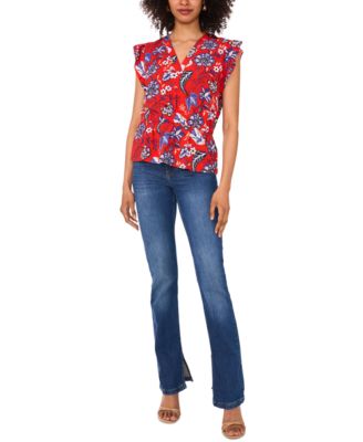 Women's Printed Smocked Flutter-Sleeve Peplum Top