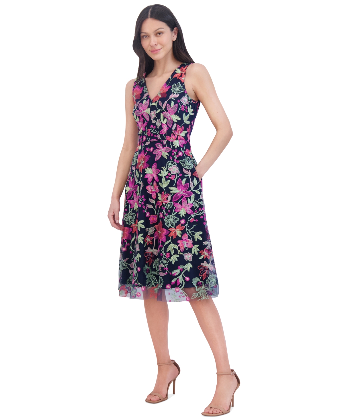 Jessica Howard Women's Floral-embroidered Fit & Flare Dress In Multi