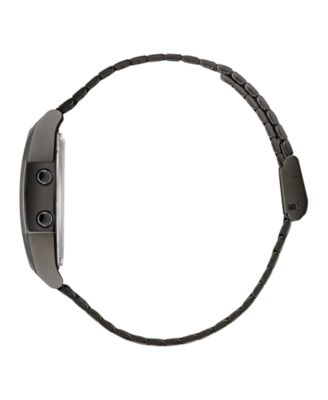 Unisex Digital Black Stainless Steel Watch, 36mm