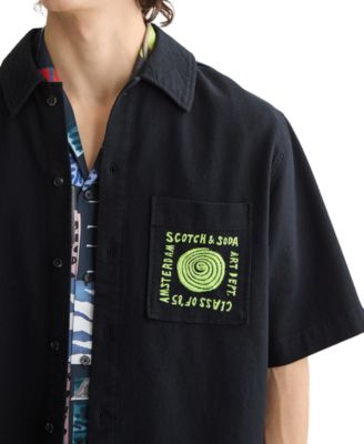 Men's Tailored Fit Short Sleeve Button Front Embroidered Pocket Shirt