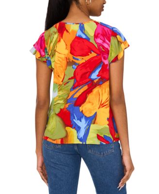 Women's Printed Flutter-Sleeve Top