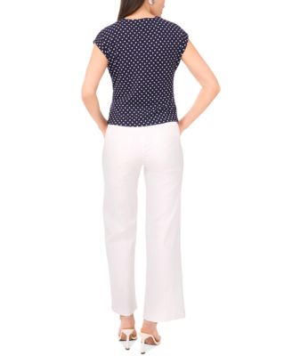 Women's V-neck Twist-Front Short Sleeve Top