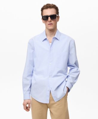 MANGO - Men's 100% Cotton Regular-Fit Striped Shirt