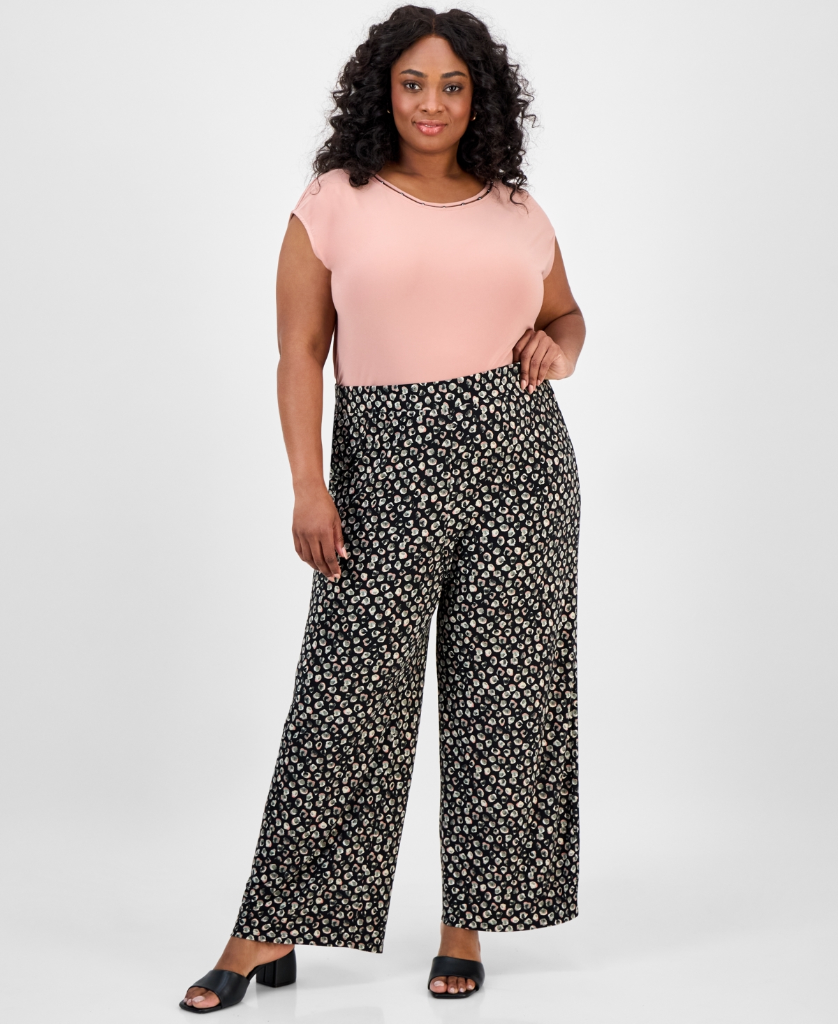 Plus Size Printed Pull-On Pants - Dk. Sea Stone Multi