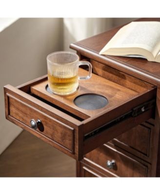 1 PC Solid Wood Traditional Mattew End Table with Storage and Built-In Outlets End Table