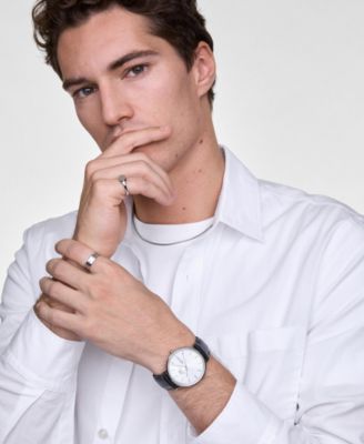 Men's Analog Black Leather Watch, 40mm