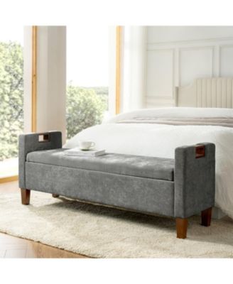 Adela Storage Waterproof Bench with Solid Wood Legs and Armrests